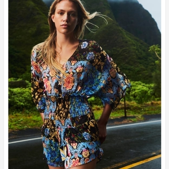 New Zara Multicolored Patchwork Floral Print Shorts Romper Jumpsuit Playsuit NWT - Picture 1 of 15